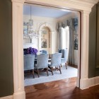 Doorway into dining room with blue mural, NYC, Thomas Burak Interiors