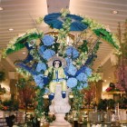 Monkey with delphinium and hydrangeas at Macy's flower show NYC